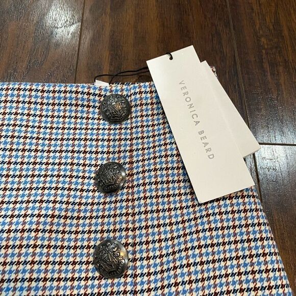 NWT VERONICA BEARD Beekman Check Button Mini Skirt in Beige Multi Size 0 - Picture 6 of 8